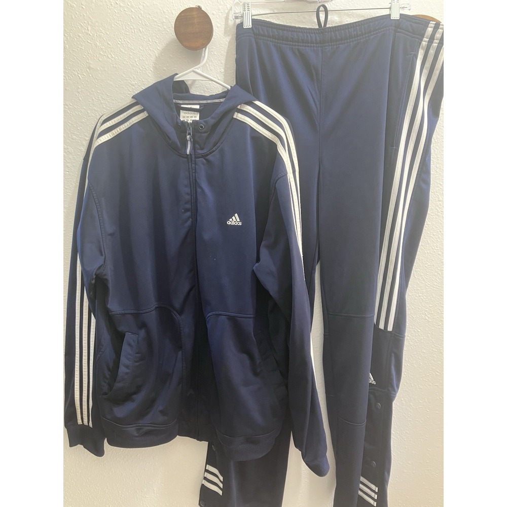 Y2K Adidias ID Track Snap Hooded Jacket And Pants Set Navy Blue 2003 Large